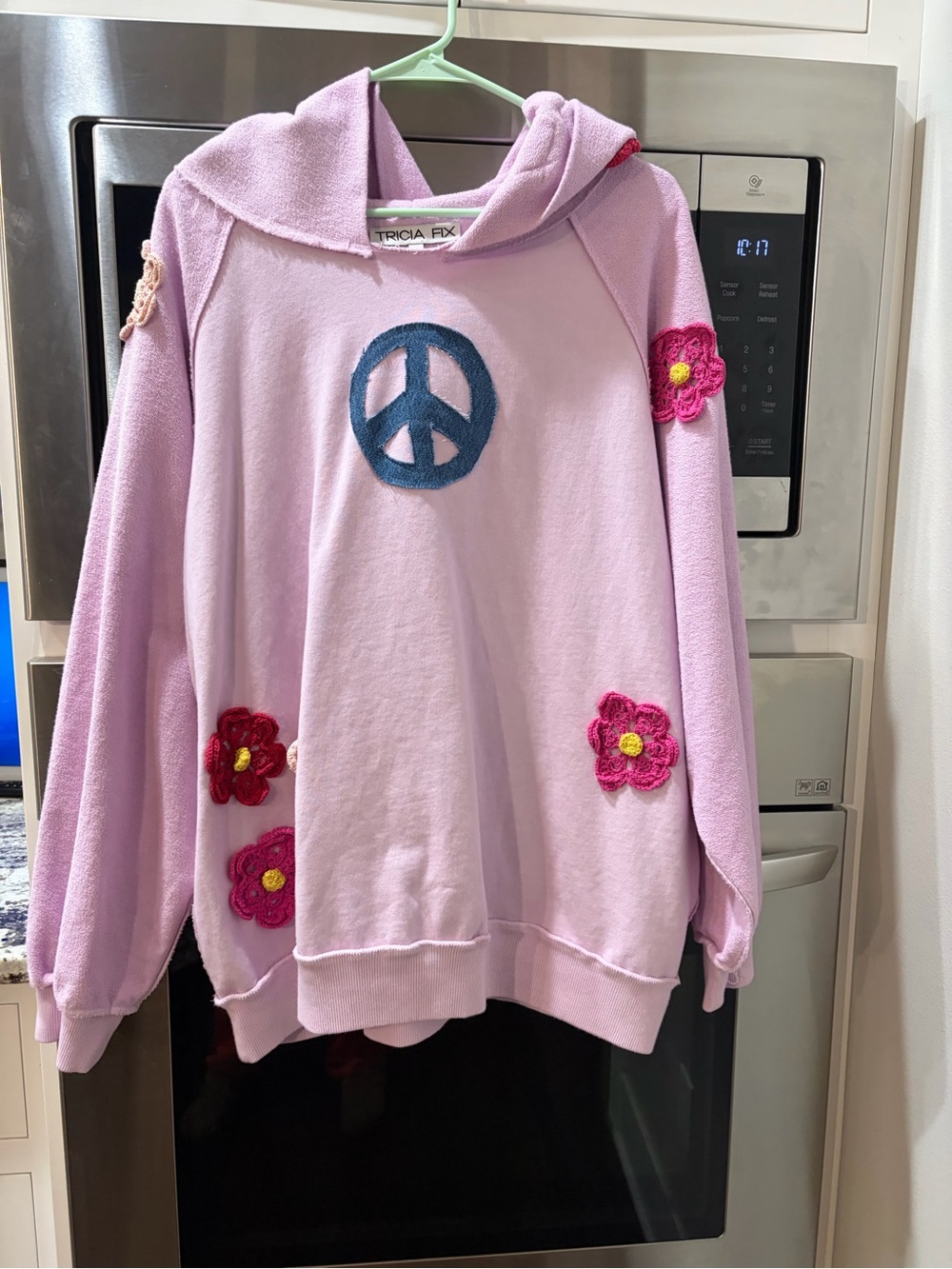 RARE Limited Edition Free People Tricia Fix Peace Sign Hoodie w/Floral Appliqué